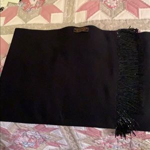Pashmina fringe stole black, beaded trim made in the mountains of Nepal.